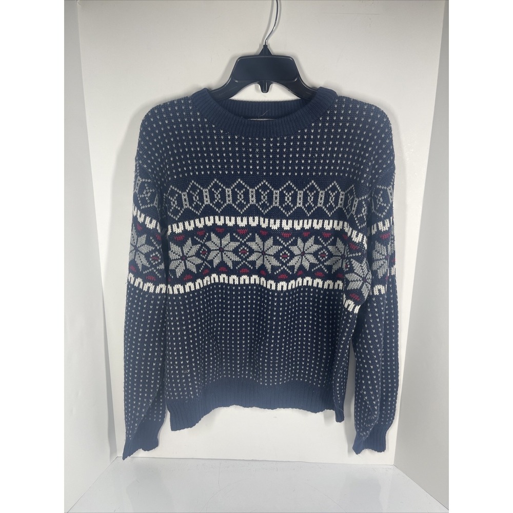 Steep Slopes Sweater L Men's Blue Snowflake Vintage 80s Clark Griswold Pullover
